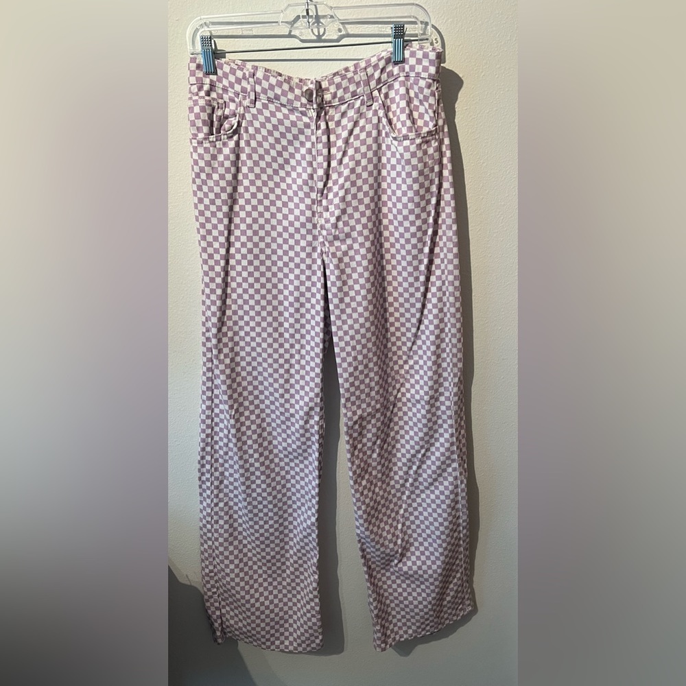 Monki/Asos- Wide Leg Jeans- Color: Lavender & White Checker- Size: EUR40/US8